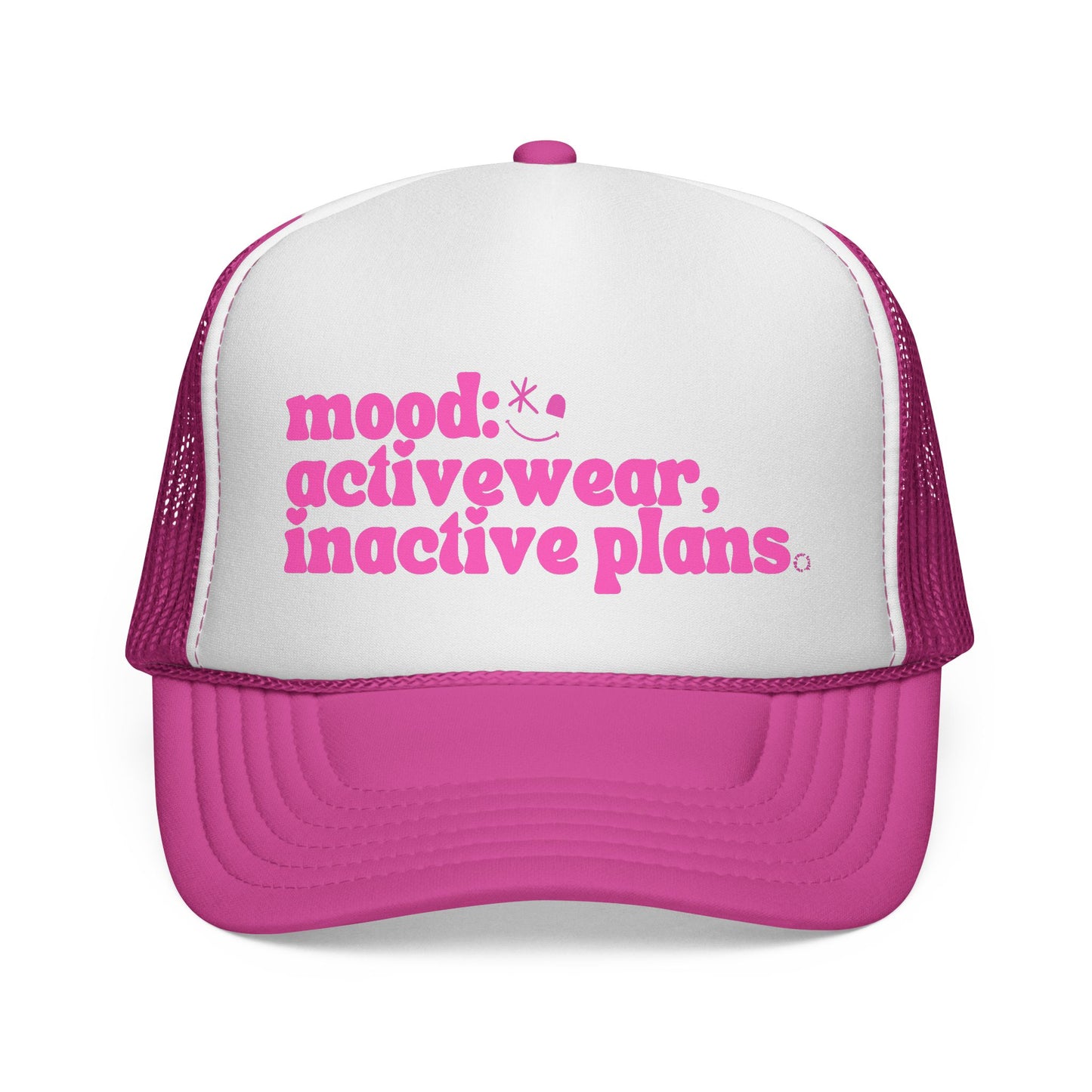 Trucker Cap — “mood: activewear, inactive plans.” Retro Pink Graphic Hat