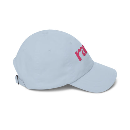 Rare Embroidered Dad Cap — White Pink Vintage Logo Baseball Hat