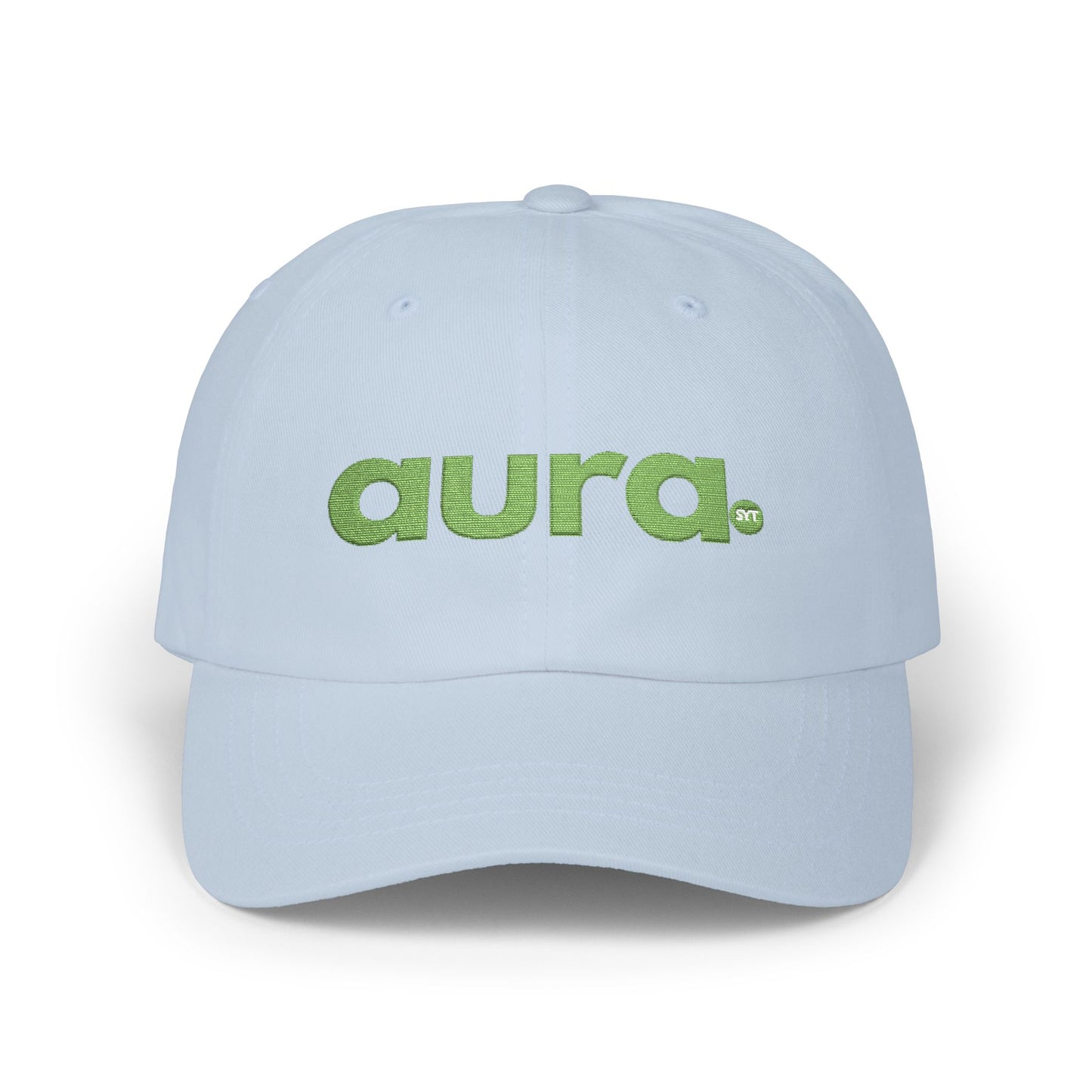 Dad Cap — "aura." Green Grass Embroidered Logo | Casual Eco Vibe Baseball Hat