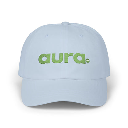 Dad Cap — "aura." Green Grass Embroidered Logo | Casual Eco Vibe Baseball Hat