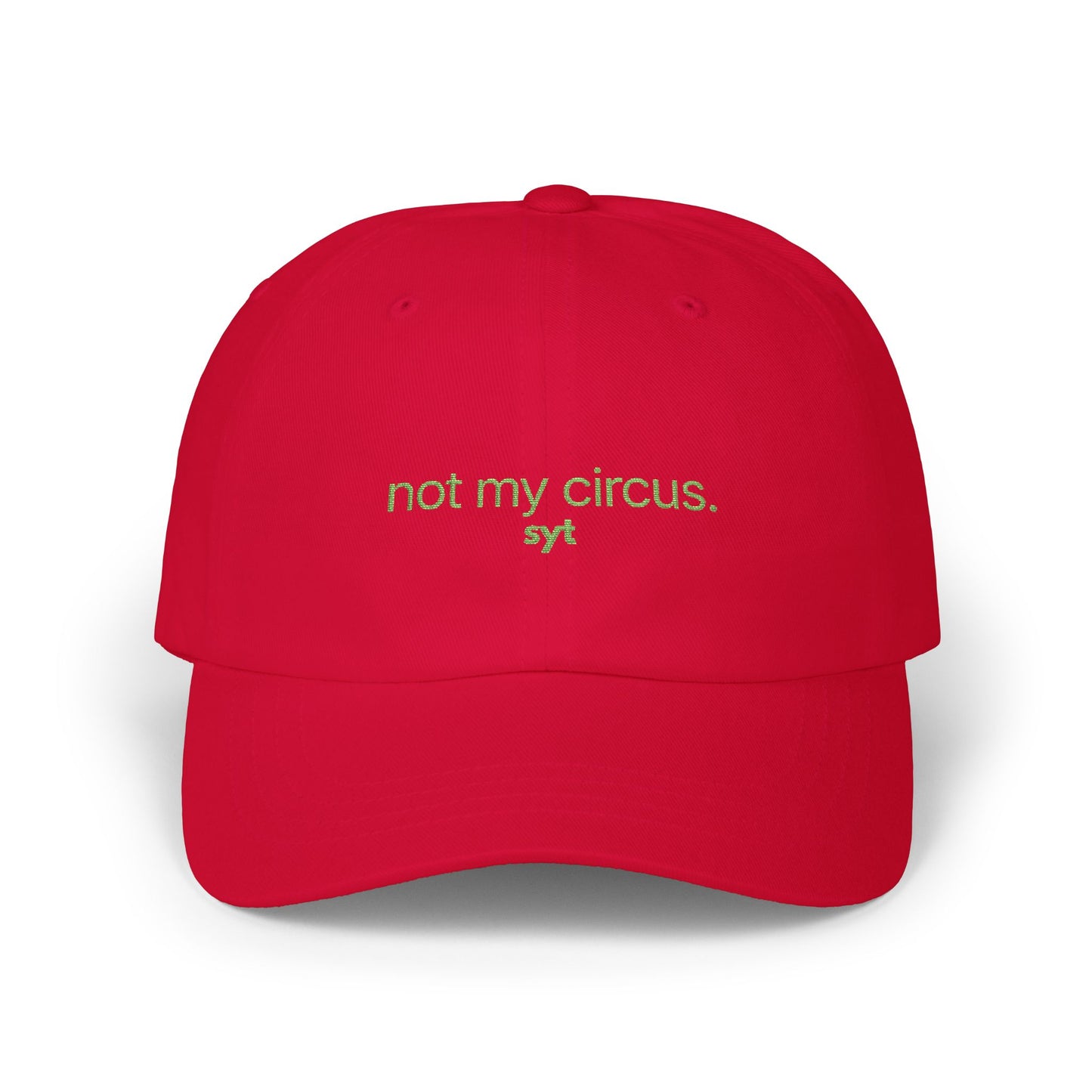Not My Circus Dad Cap — Minimal Embroidered White Baseball Hat