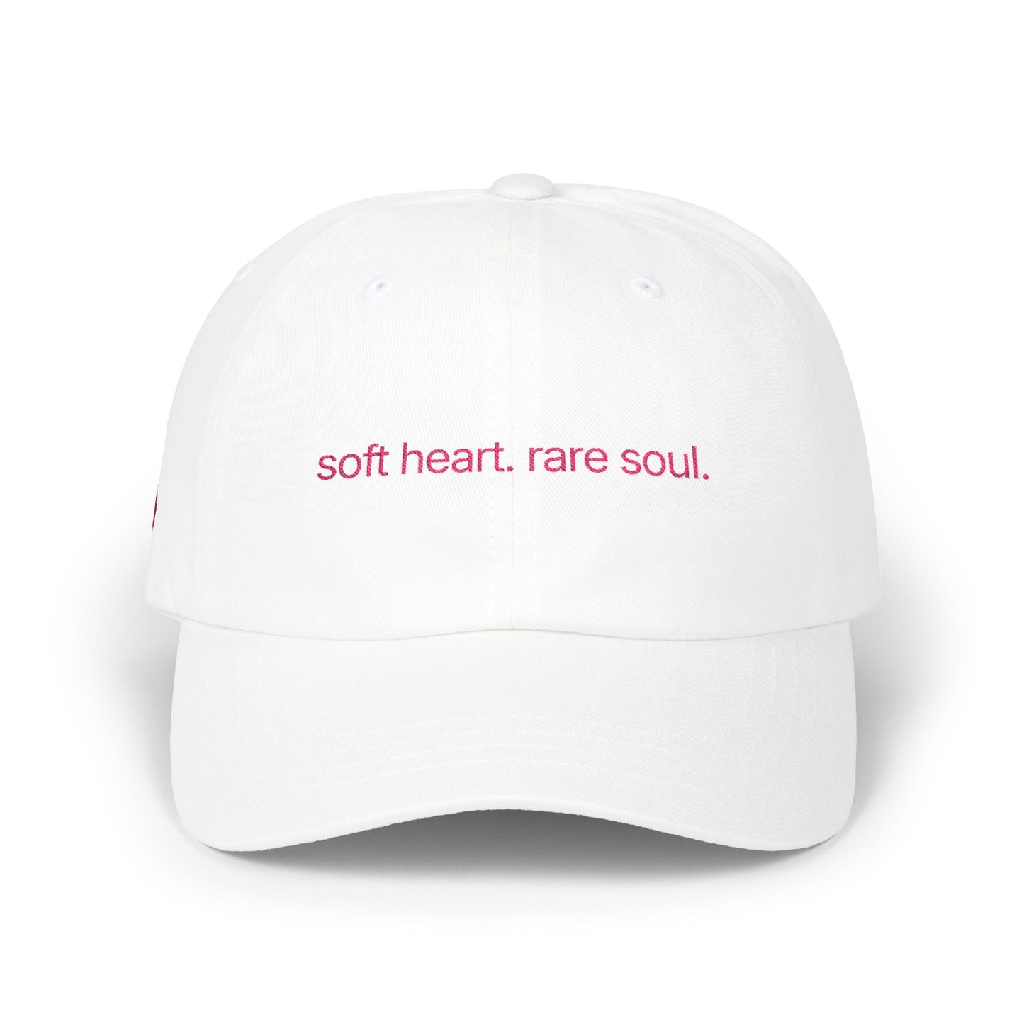 Dad Cap — "soft heart. rare soul." Embroidered Minimalist White Baseball Hat