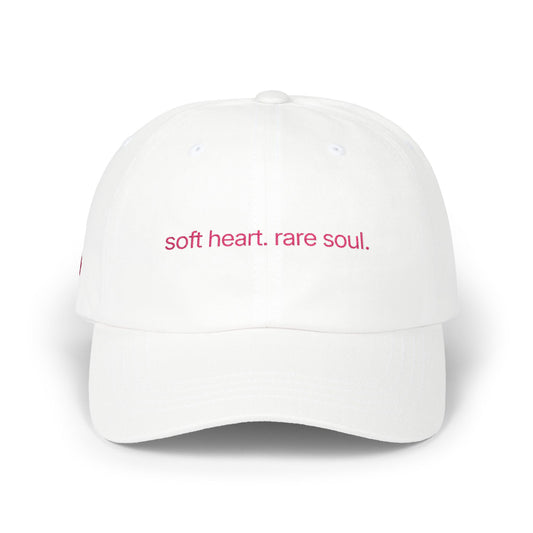 Dad Cap — "soft heart. rare soul." Embroidered Minimalist White Baseball Hat