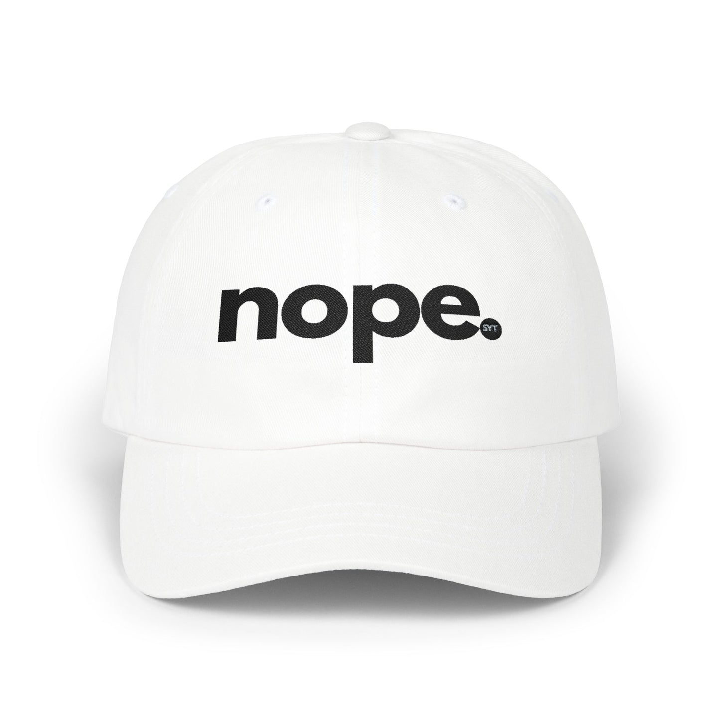 Nope Dad Cap – White Embroidered 'nope.' Baseball Hat