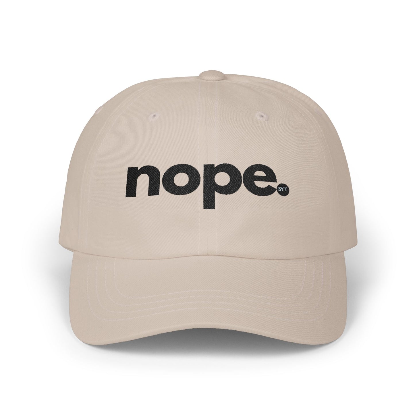Nope Dad Cap – White Embroidered 'nope.' Baseball Hat