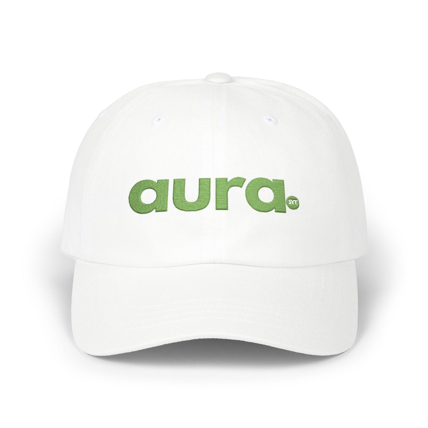 Dad Cap — "aura." Green Grass Embroidered Logo | Casual Eco Vibe Baseball Hat