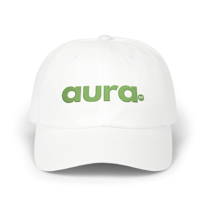 Dad Cap — "aura." Green Grass Embroidered Logo | Casual Eco Vibe Baseball Hat