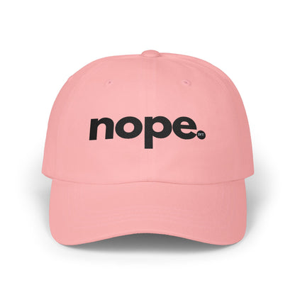 Nope Dad Cap – White Embroidered 'nope.' Baseball Hat