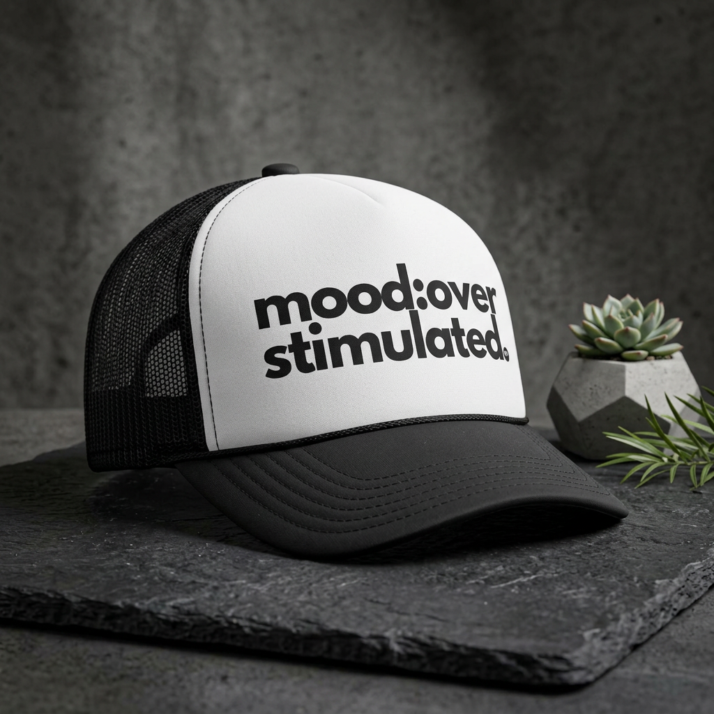 Mood: Over Stimulated Trucker Cap — Bold Graphic Mesh Hat