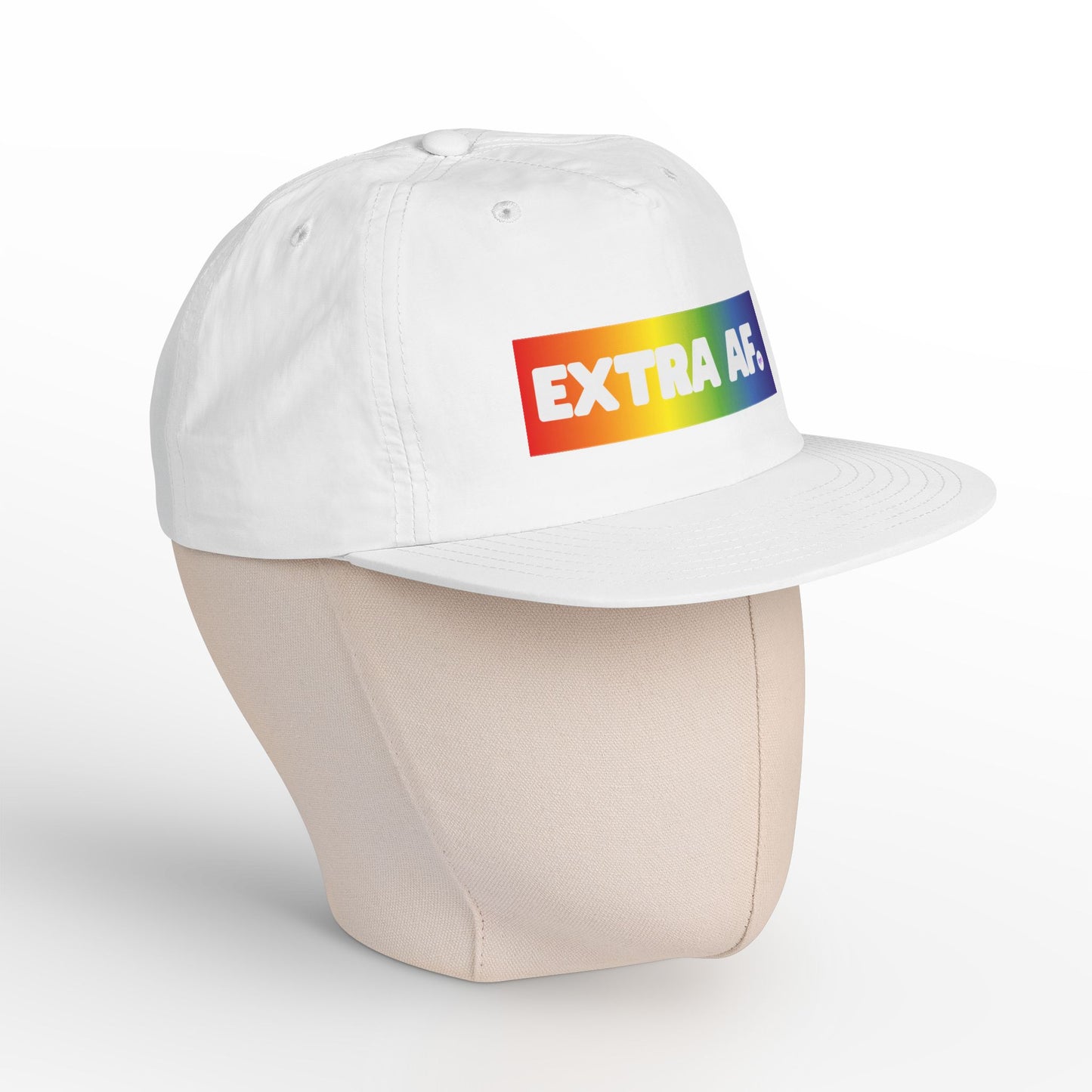 Extra AF Rainbow Surf Cap — White Beach Hat with Bold Pride Design