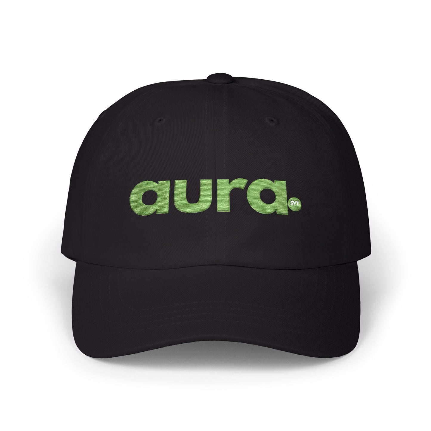 Dad Cap — "aura." Green Grass Embroidered Logo | Casual Eco Vibe Baseball Hat