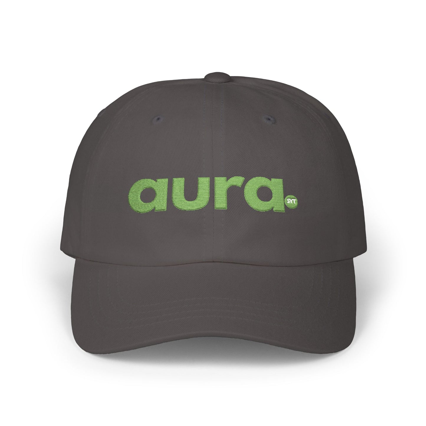 Dad Cap — "aura." Green Grass Embroidered Logo | Casual Eco Vibe Baseball Hat