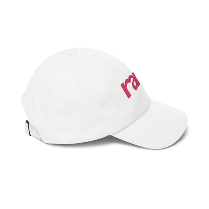 Rare Embroidered Dad Cap — White Pink Vintage Logo Baseball Hat