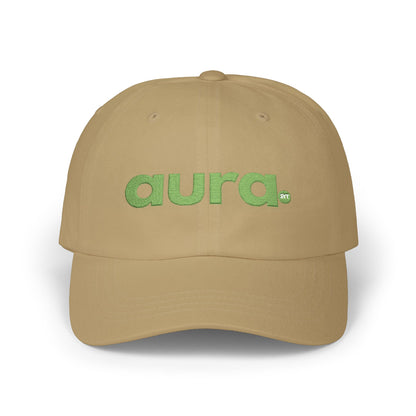 Dad Cap — "aura." Green Grass Embroidered Logo | Casual Eco Vibe Baseball Hat