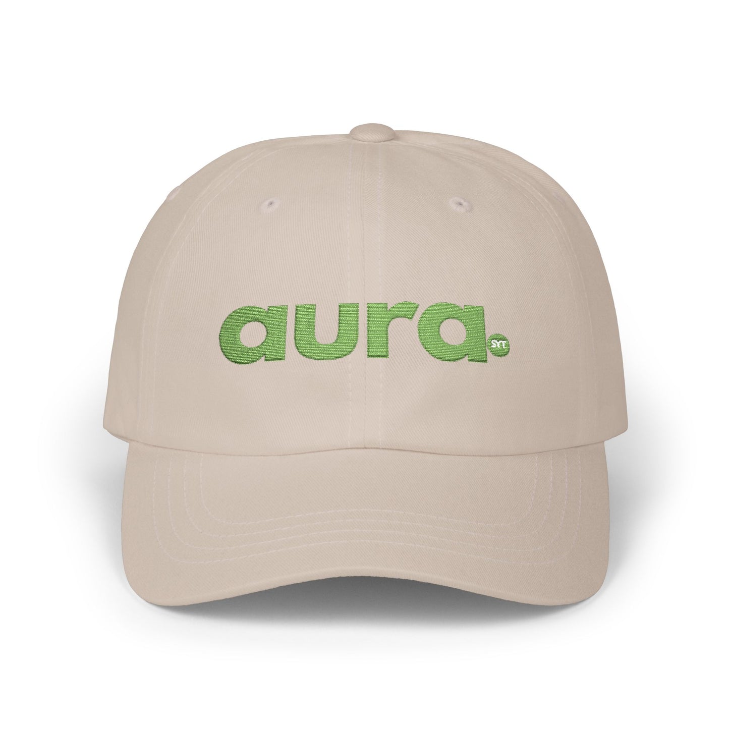 Dad Cap — "aura." Green Grass Embroidered Logo | Casual Eco Vibe Baseball Hat