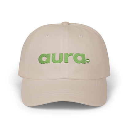 Dad Cap — "aura." Green Grass Embroidered Logo | Casual Eco Vibe Baseball Hat